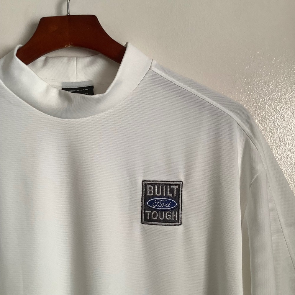 Nike Golf Built Ford Tough Mock Neck Shirt White XL Fit Dry Performance Pique